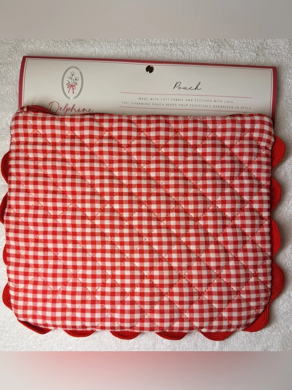 NWT: Red Gingham Quilted Pouch